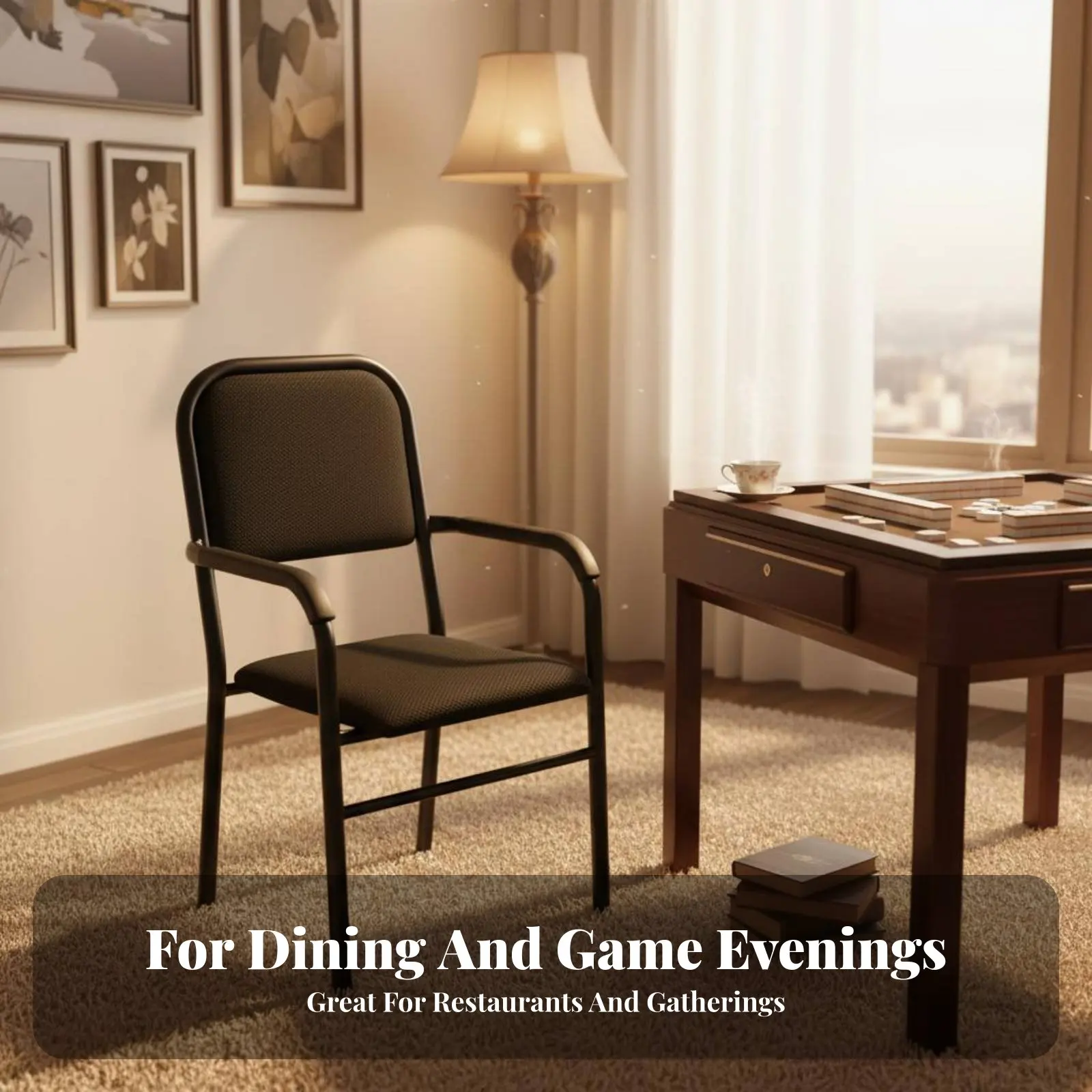 

Mahjong Chair High-Resilience Padding Padded Rear Rest Armchair Metal Frame Utility Chair Re Informationmation Mation Ced Legs