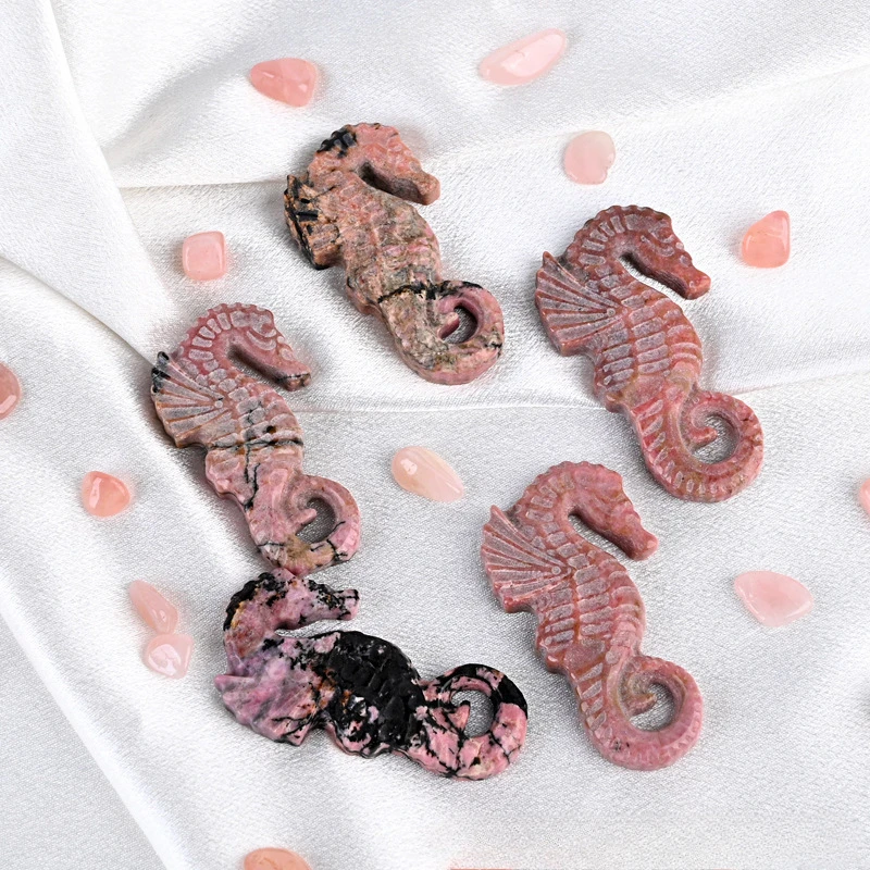 

Натуральный родонит, скульптура морского конька, ручная резная полированная черная, розовая, кварцевый кристалл, драгоценный камень, статуя морского животного, подарок для детей