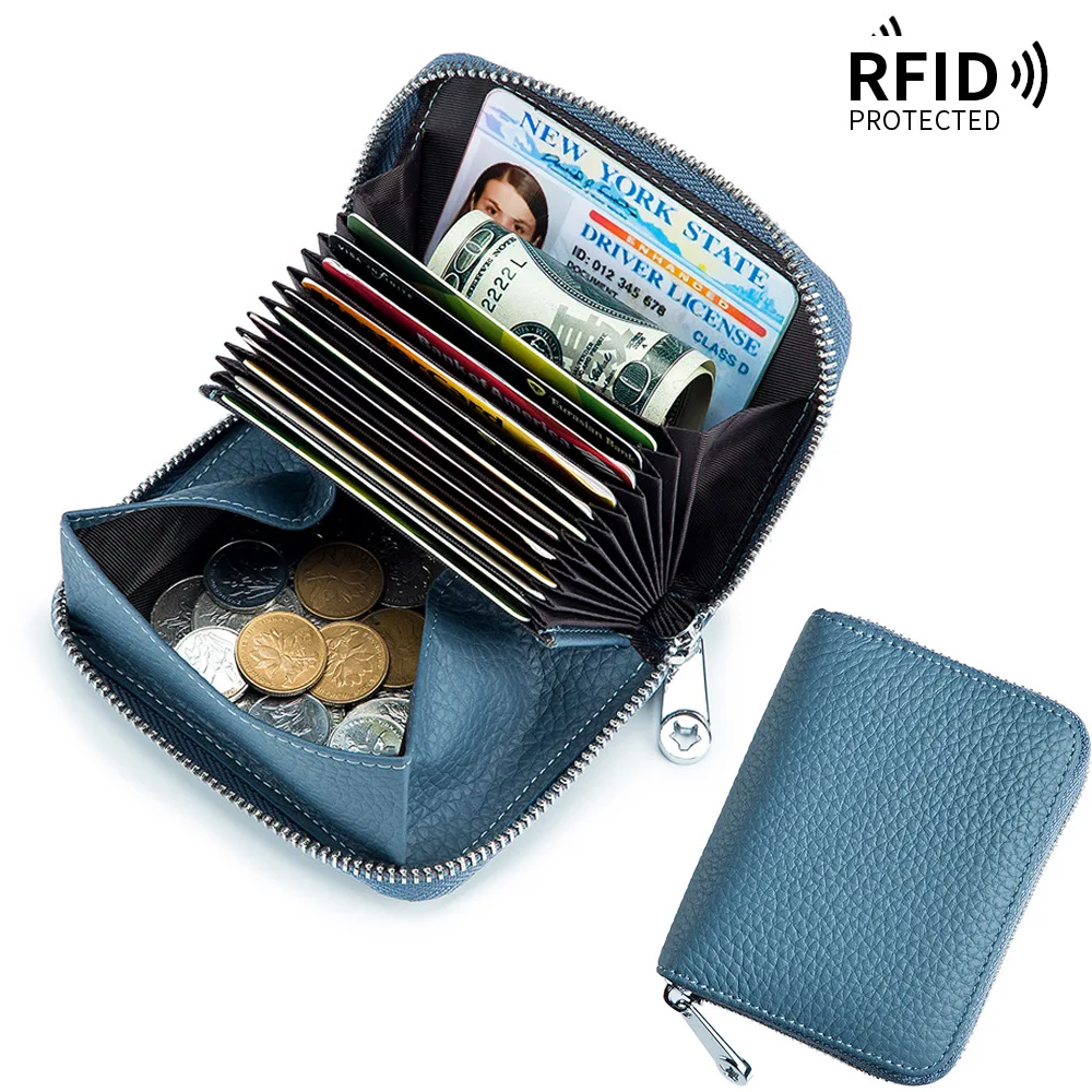 RFID Credit Card Holder Unisex Wallet Genuine Leather Waterproof Women Small Wallets with Money Clip Designer Cardholder Men