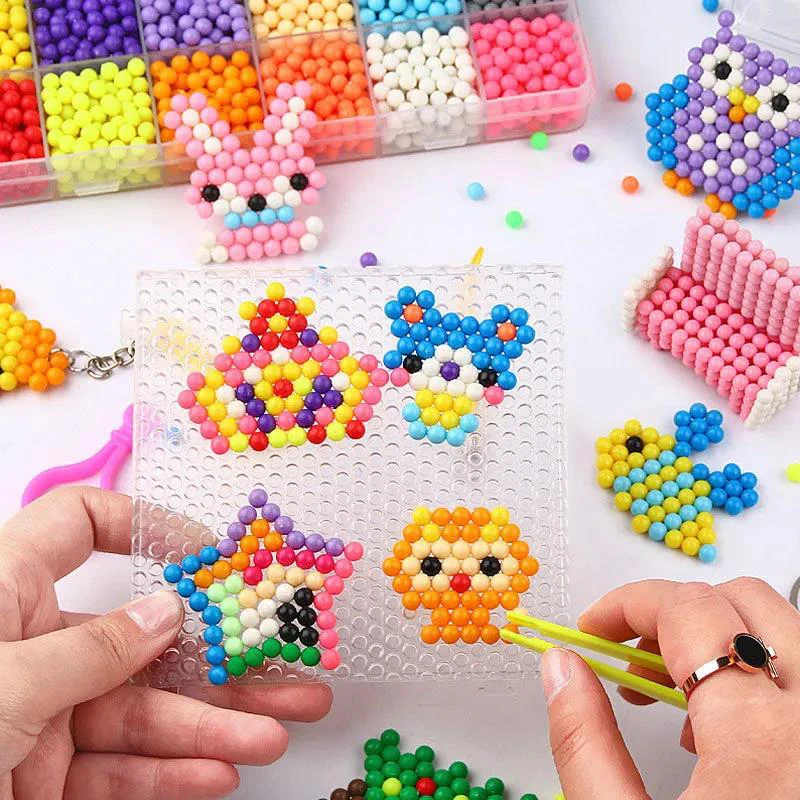 9600pcs Magical Water Mist Magic Beads Puzzle with Making Perlen Tool Child Handmade DIY Making Water Sticky Pegboard Beads Gift