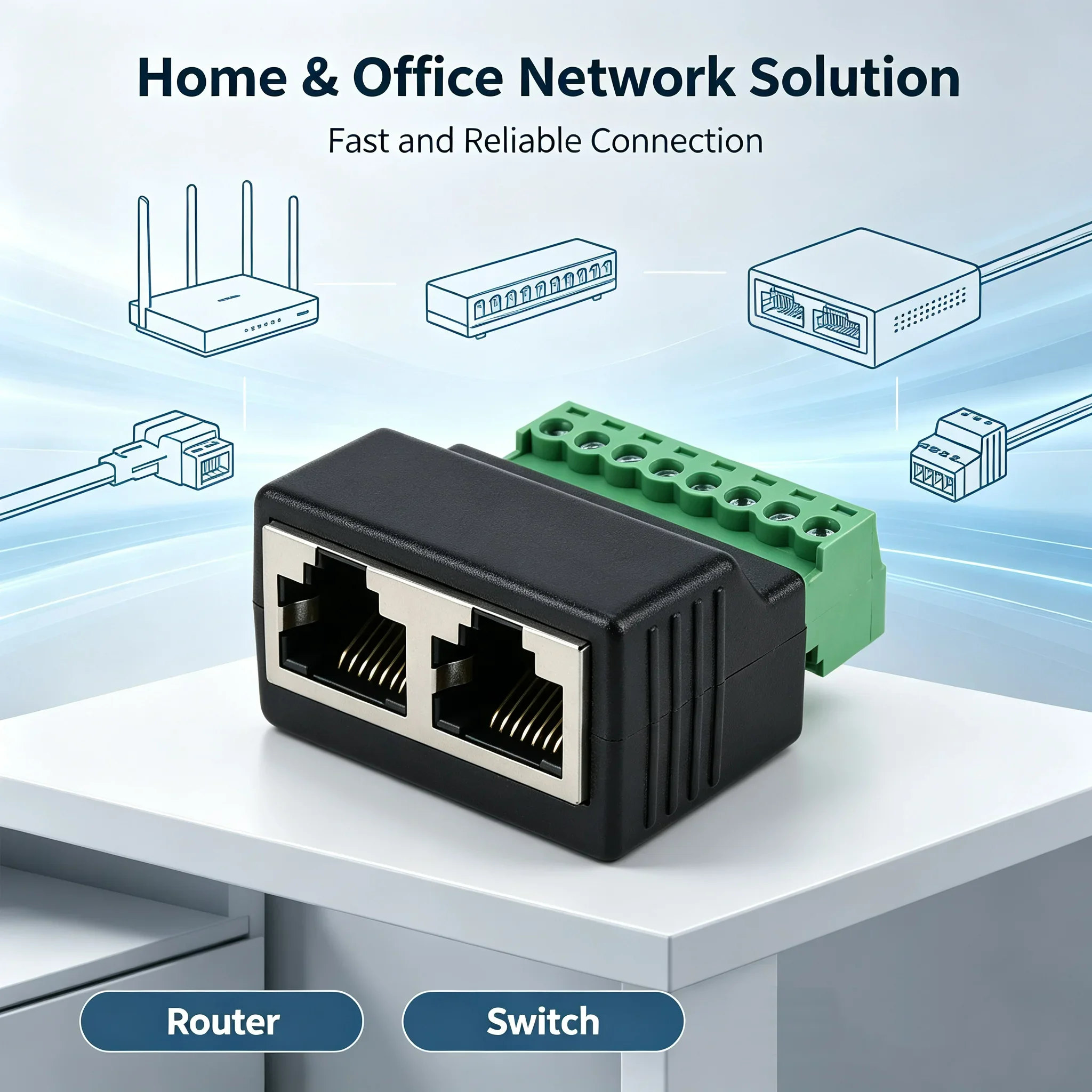1/2-port RJ45 Female 8‑Pin 8P8C Screw Terminal Breakout Board Adapter Solder‑Free Network Connector For Cat5 Cat6 Cat7 Ethernet
