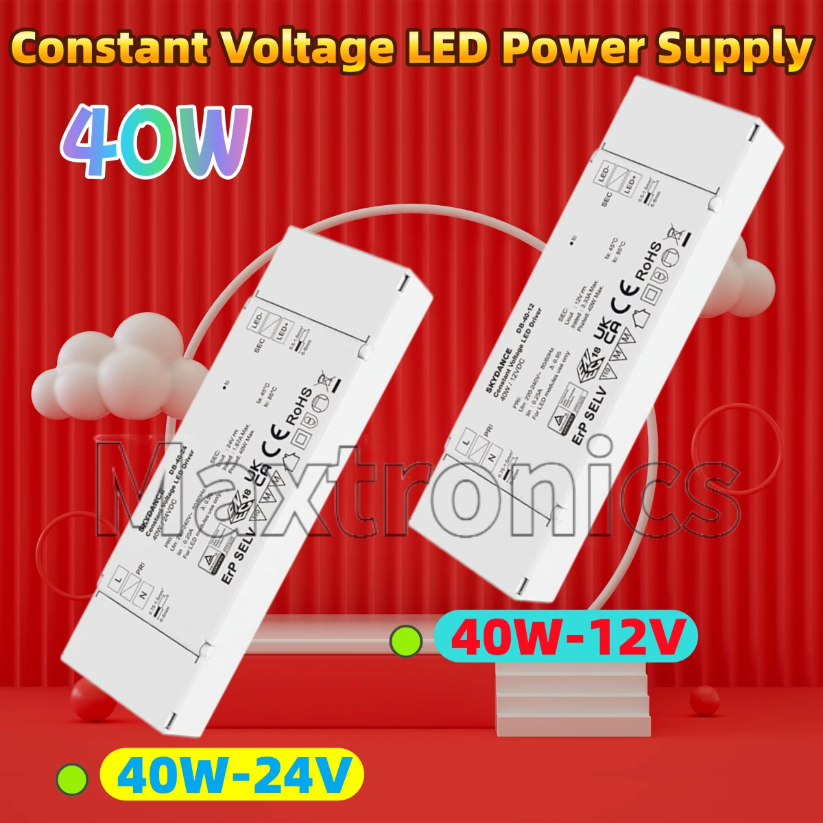 SKYDANCE 40W 12V/24V Constant Voltage LED Power Supply DB-40-24/ 12 with Low Energy Consumptionfor for Single Color LED Lights