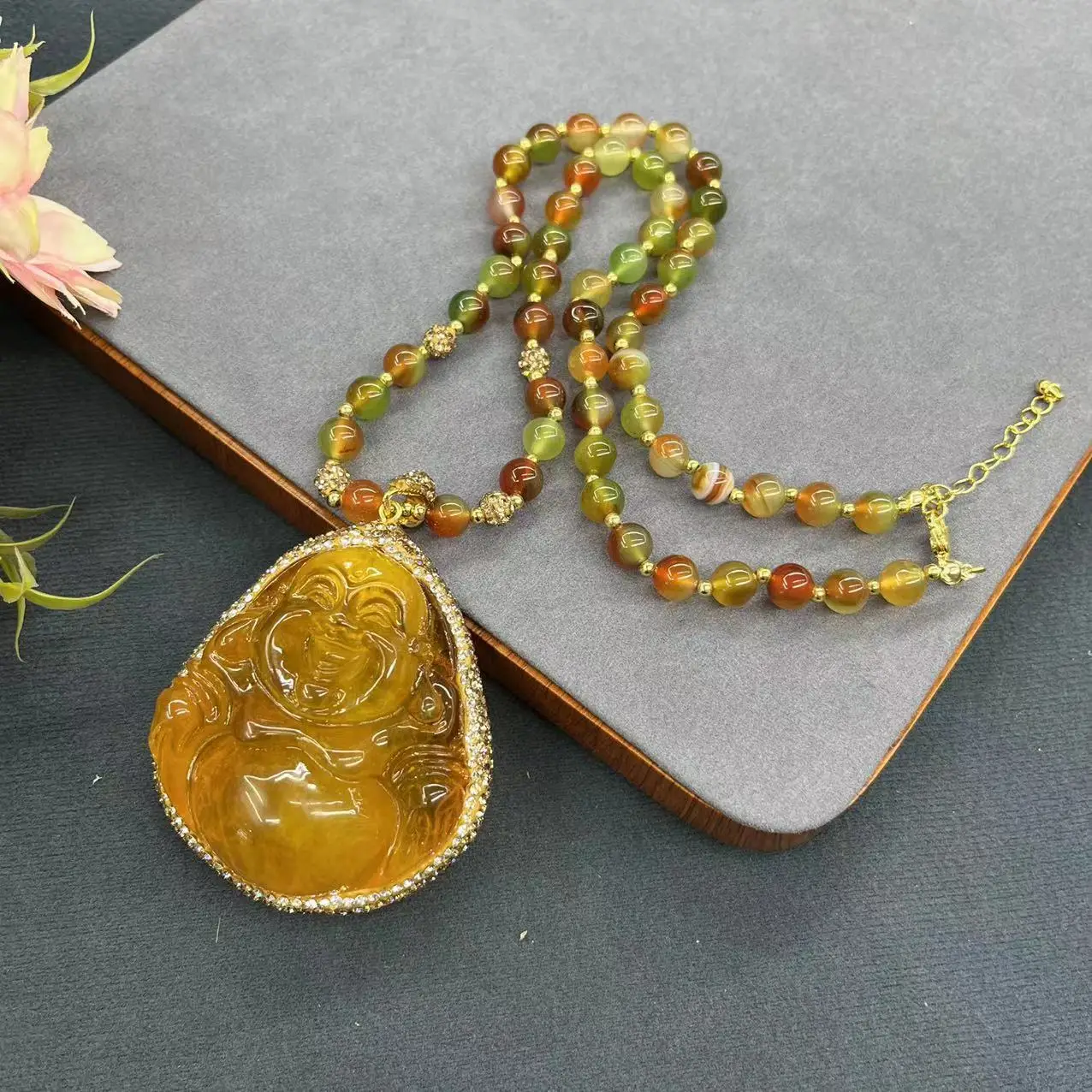 DIY accessories Live stream new product beeswax Buddha male sweater chain full of diamond craftsmanship antique natural stone ne