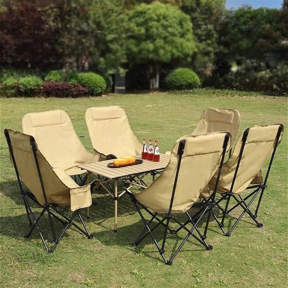 

Outdoor Camping Picnic Folding Table and Chair Set High Back Moon Chair Spring Outing Portable Leisure Home Fishing Chair