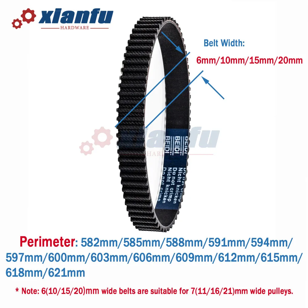 HTD 3M Timing Belt Closed Loop Rubber Width 6/10/15/20mm Lp=582 585 588 591 594 597 600 603 606 609 612 615 618 621mm Perimeter