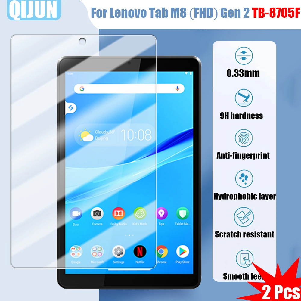 

Tablet glass for Lenovo Tab M8 FHD 8.0" 2019 Gen2 HD2 Tempered film Explosion proof and scratch resistant waterpr 2Pcs TB-8705F