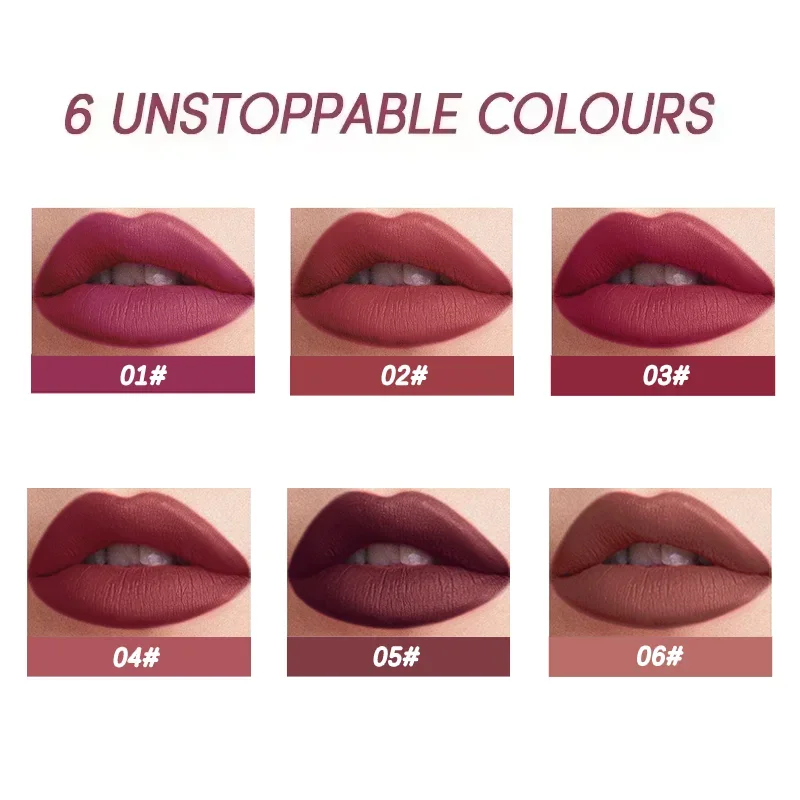 Set di matite per labbra e rossetti in velluto a sei colori: cosmetici per labbra a doppia funzione, impermeabili, duraturi, facili da applicare