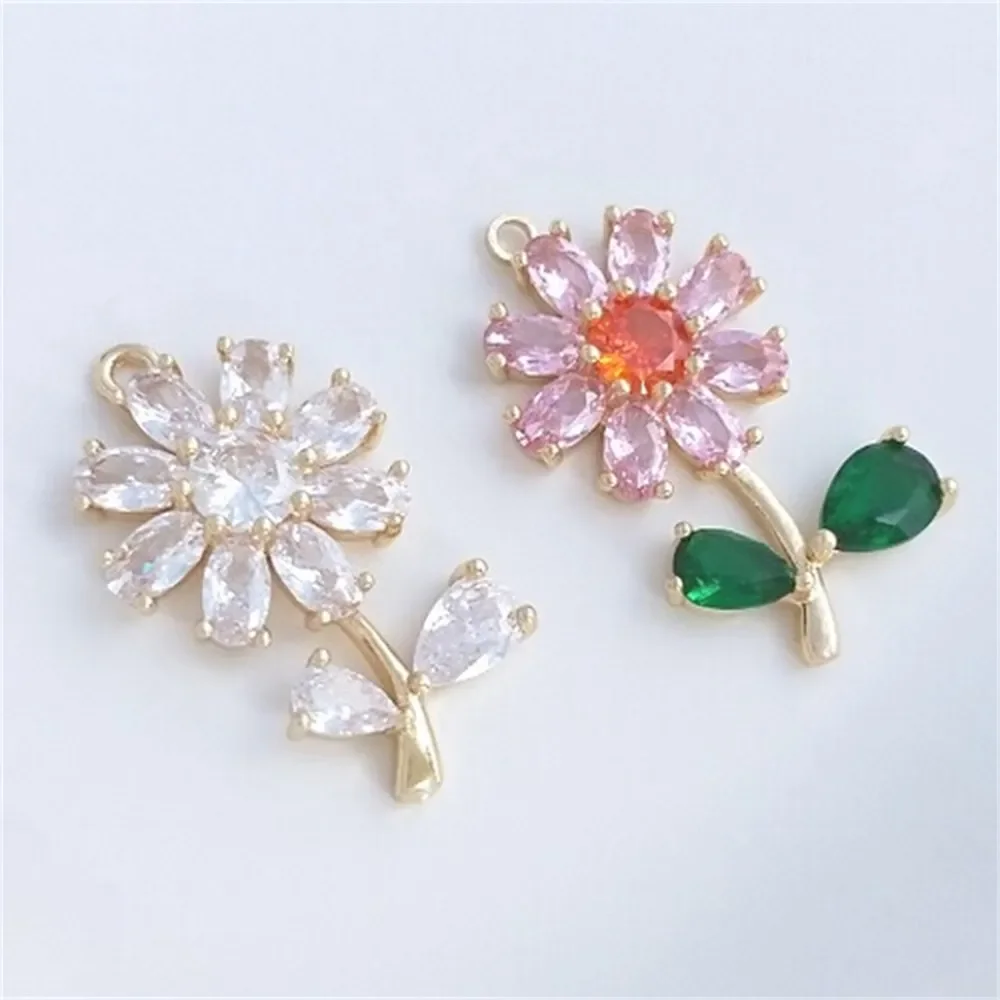 

Zirconium Color Zirconium 14K Bag Parkinson's Style Flower Pendant Zirconia Small Daisy Pendant DIY Earrings Necklace Pendant