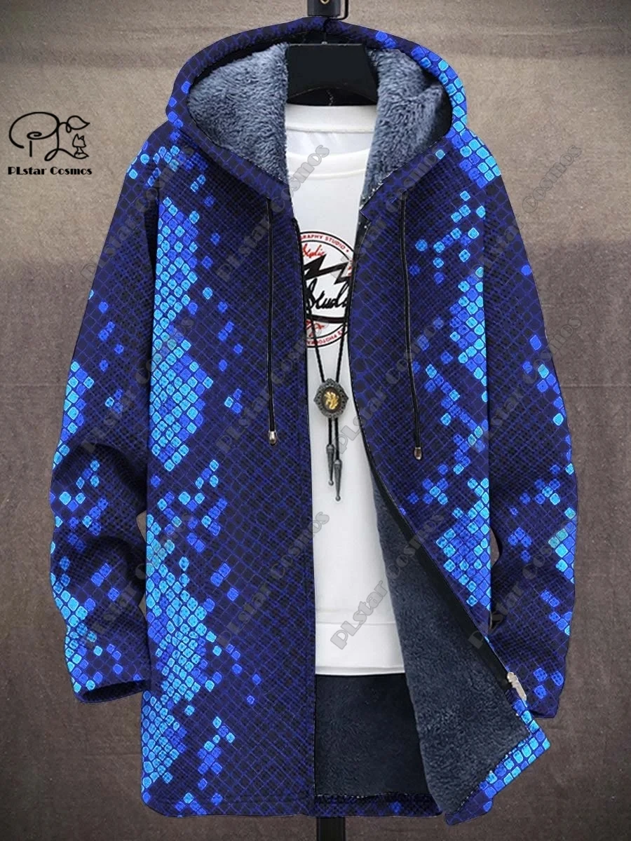 3D printed new winter hooded unisex retro geometric gradient art pattern plush thickened long-sleeved casual warm jacket DY-1