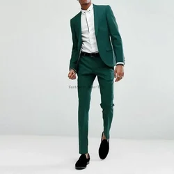 Shawl Lapel Suits for Men Dark Green Fashion Formal Casual Graduation Suits Party Prom Wedding Groom Tuxedo 2 Piece Set