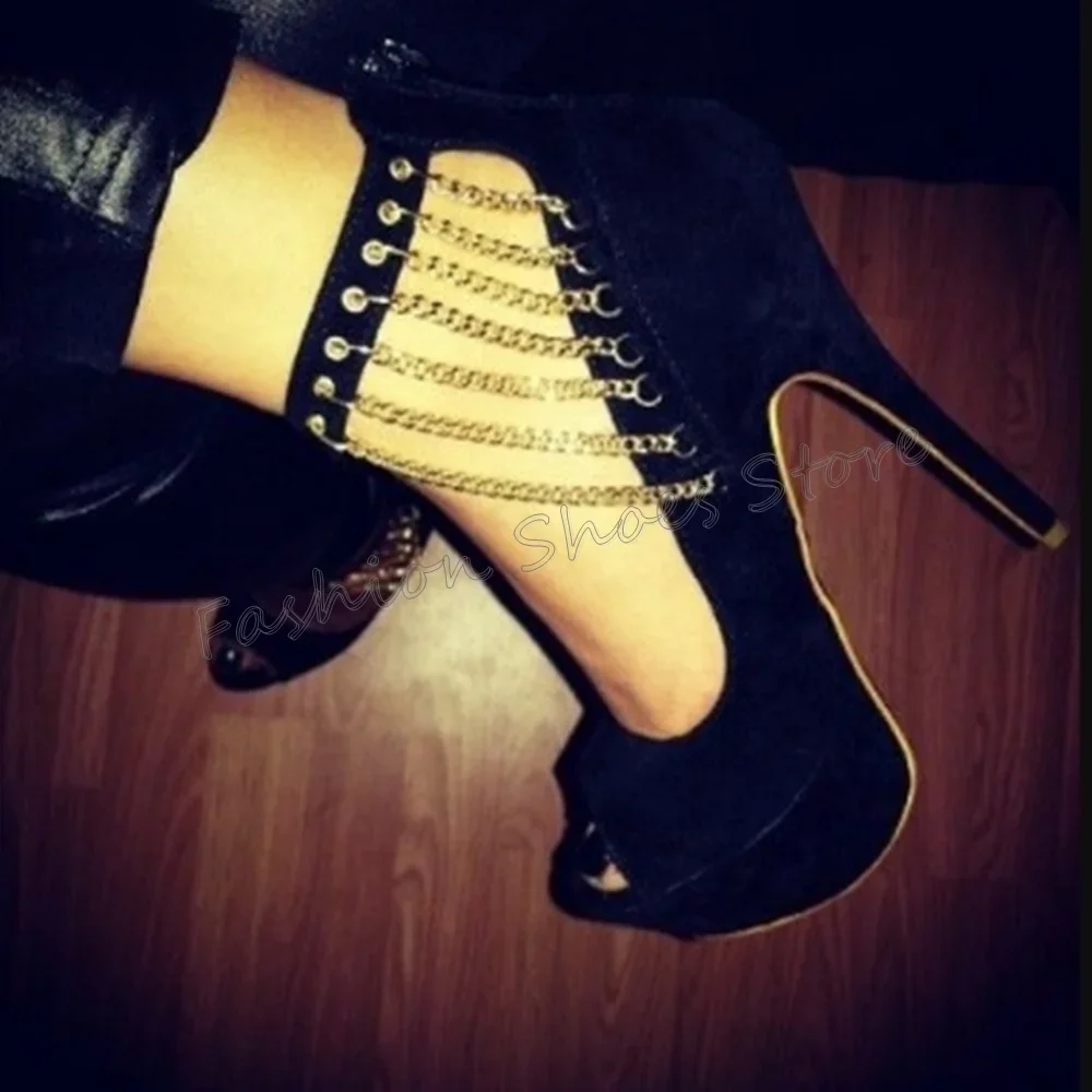 

Black Peep Toe Chain Decor Pumps Back Zipper Stilettos High Heels High Heel Shoes for Women Heels 2025 New Zapatos Para Mujere