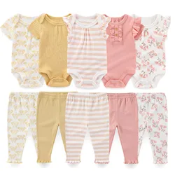 Kiddiezoom 10 Teile/los Vier Jahreszeiten Mode Unisex Baby Junge Mädchen Kleidung Set Weiche Neugeborenen Bodys + Hosen Infant Outfit Geschenk