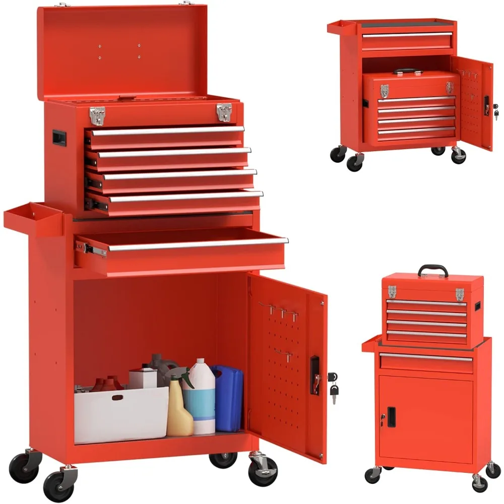 

5-Drawer Rolling Tool Chest, Tool Box with Locking System & Large Capacity Metal Tool Storage Cabinet, Chest with 4 Wheels&