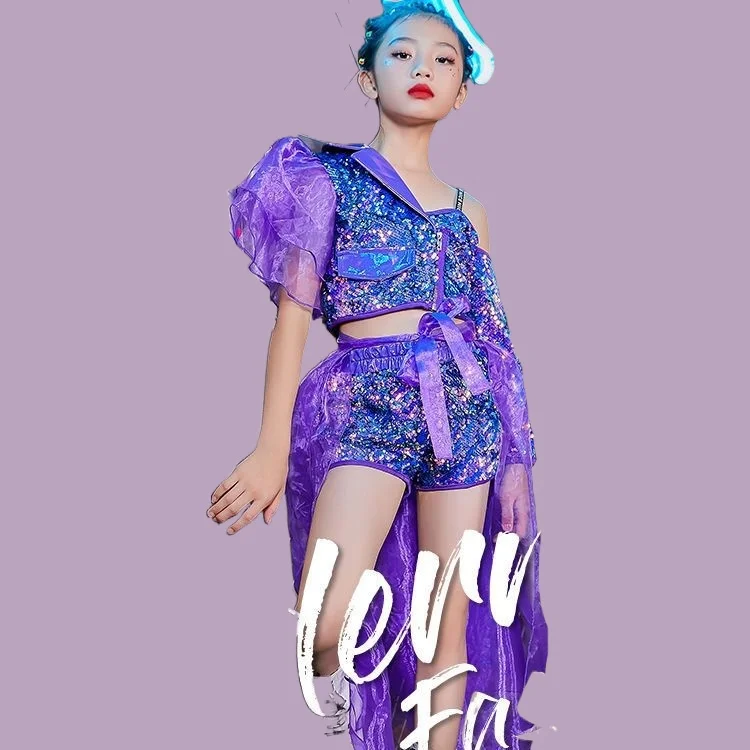 Peragaan Busana Anak Model Catwalk Kostum Jazz Trendi Pakaian Pertunjukan Tari Hip Hop untuk Anak Perempuan