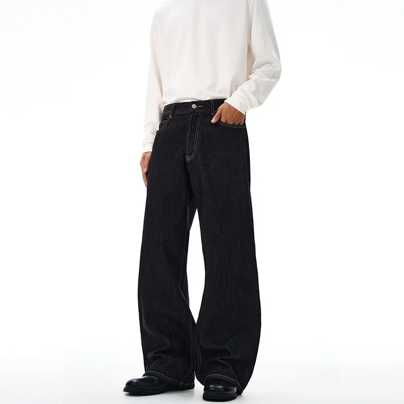 بنطلون جينز ريترو للرجال والنساء ذو علامة تجارية عصرية فضفاض ومستقيم كاجوال