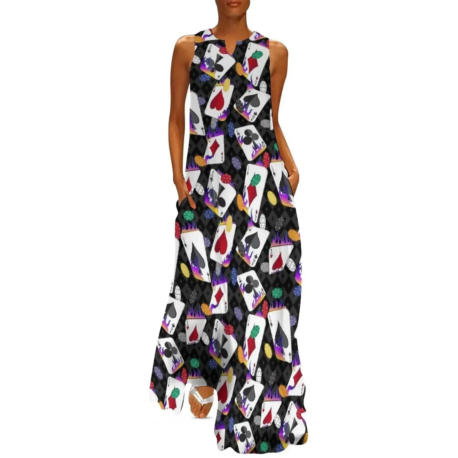 

Pink Flaming Lucky Playing Cards Long Dress luxury dress summer dress beach outfits for women womens