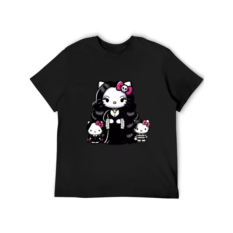 MINISO  Cool Hello Kitty Mom Cartoon Printed Women T-shirt Plus Size Y2K Loose Casual Multifunctional Short Sleeved Top