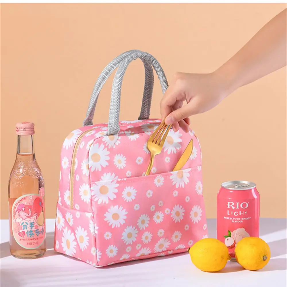 Impermeável Oxford Pano Piquenique Bolsa, isolamento espessado, Bento Pouch, Lancheira De Armazenamento De Alimentos Portátil Sacos, Daisy Impressão Totes