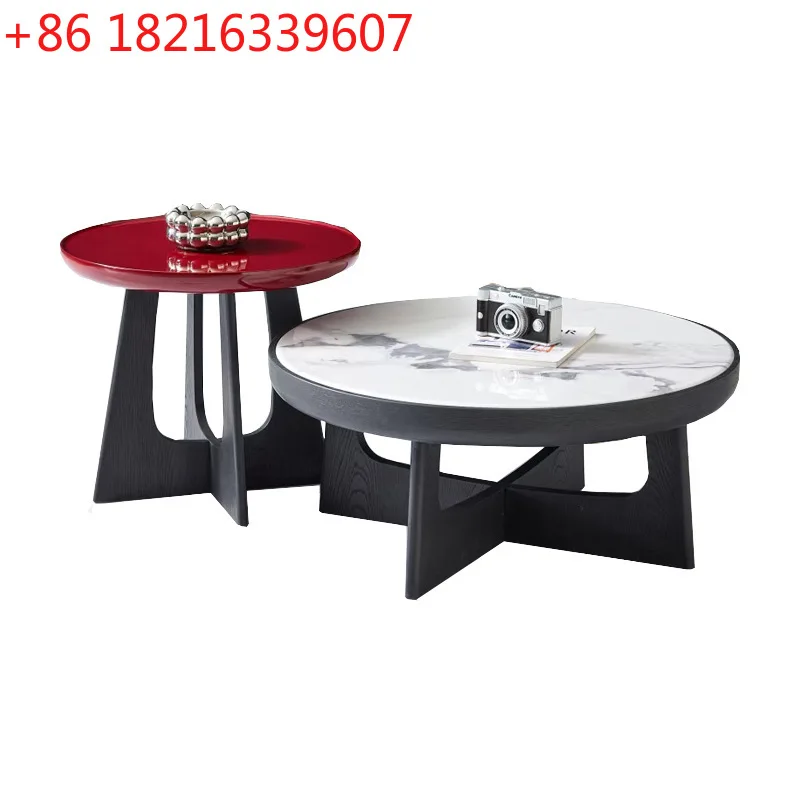 

Italian minimalist marble coffee table combination round high-light paint designer living room