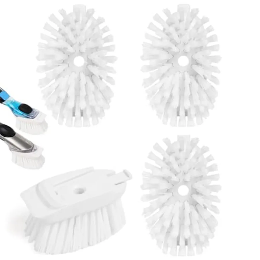 4 Pack Brush Refill Heads for OXO Soap Dispensing Dish Brush, White Replacement Scrubber Head with Built-In Scraper, Safe for N