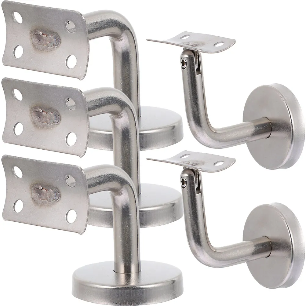 5Pcs Stainless Steel Handrail Brackets L-Shape Wall Mount Stair Rail Support Stairway Handrail Holder Decorative Easy