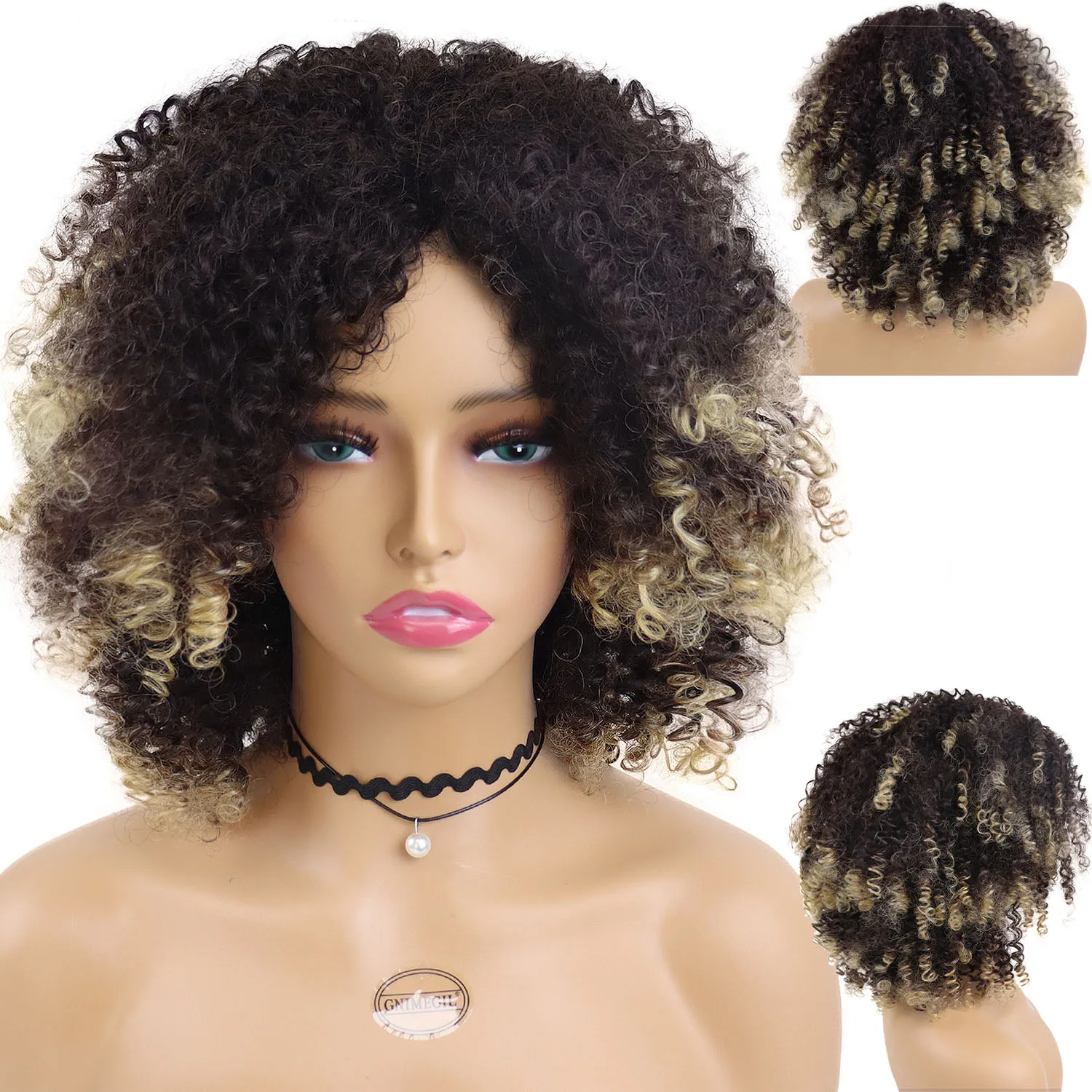 

Синтетический афро-кудрявый вьющийся средний парик в афро-американском стиле, смешанный коричневый женский короткий мягкий парик-бомба для женщин, повседневный костюм