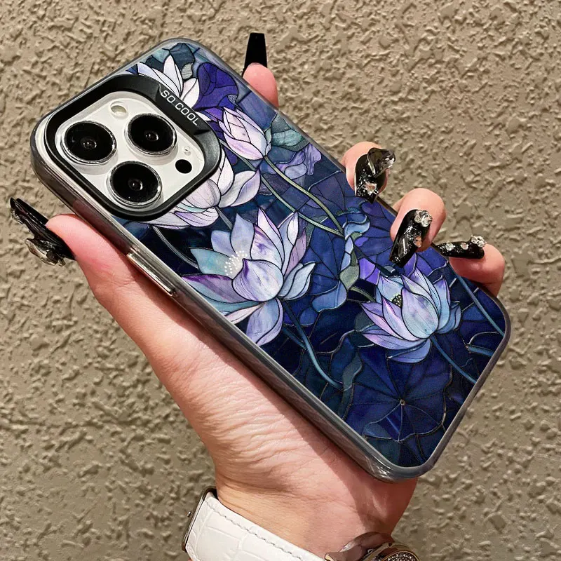 

Laser Phone Case For iPhone 15 Plus 16 14 Pro Max 11 12 13 Mini Pro Max Luxury Lotus Flowers Aesthetics Floral Shockproof Covers