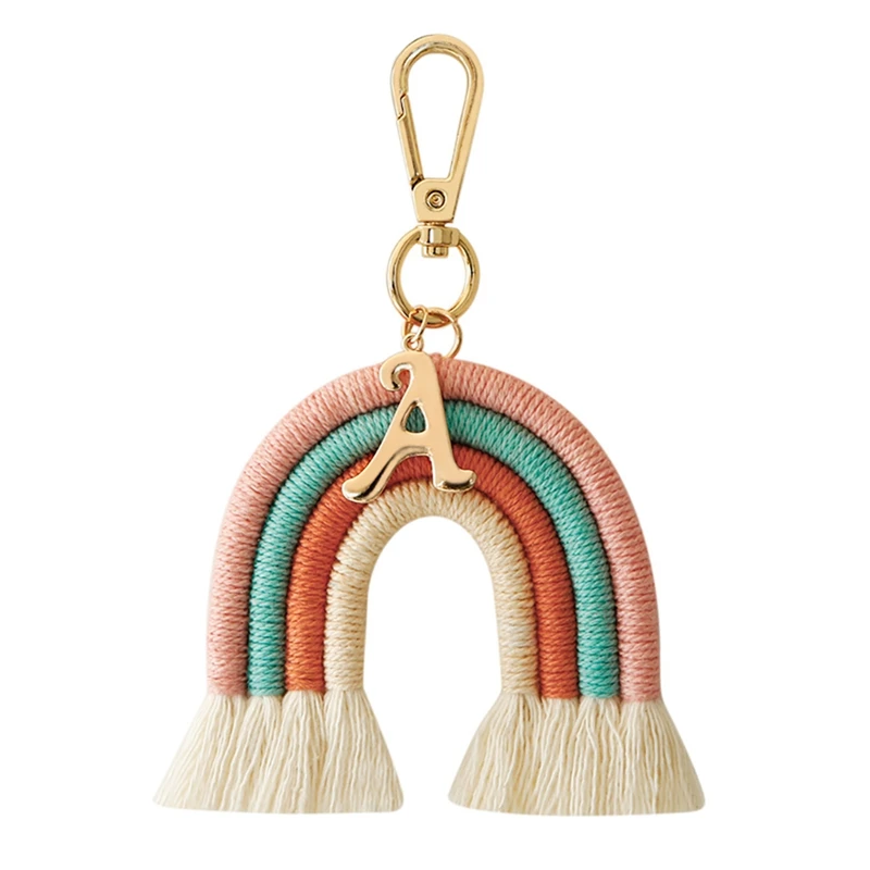 Macramé arco-íris Keyring, Bohemian Handmade Keychain, pingente chave do arco-íris colorido, chave do carro, bolsa, bolsa