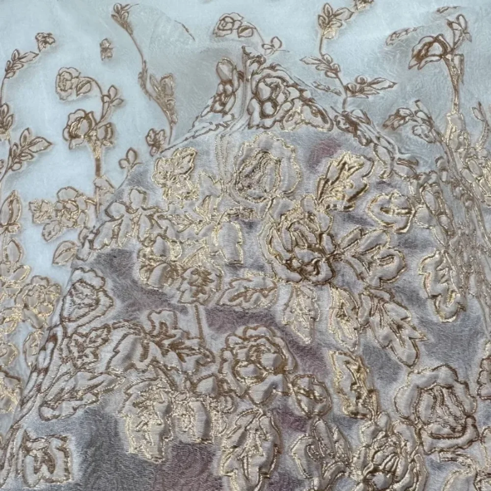 

Жаккардовая ткань из органзы с золотой нитью для прозрачного легкого свадебного платья, одежды, ткани для шитья своими руками