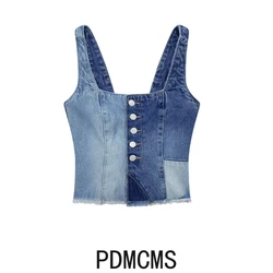 ZR European and American women's clothing French fashion sexy babes patchwork denim top y2k tops women clothing cute tops