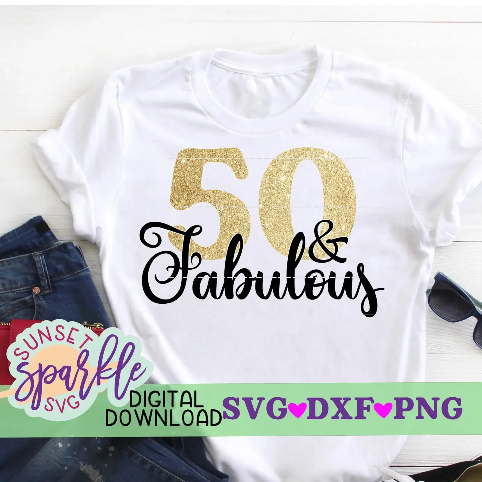 50 and Fabulous svg 50th birthday fifty dxf png hello for cricut silhouette vintage Washed Soft Breathable Stretched