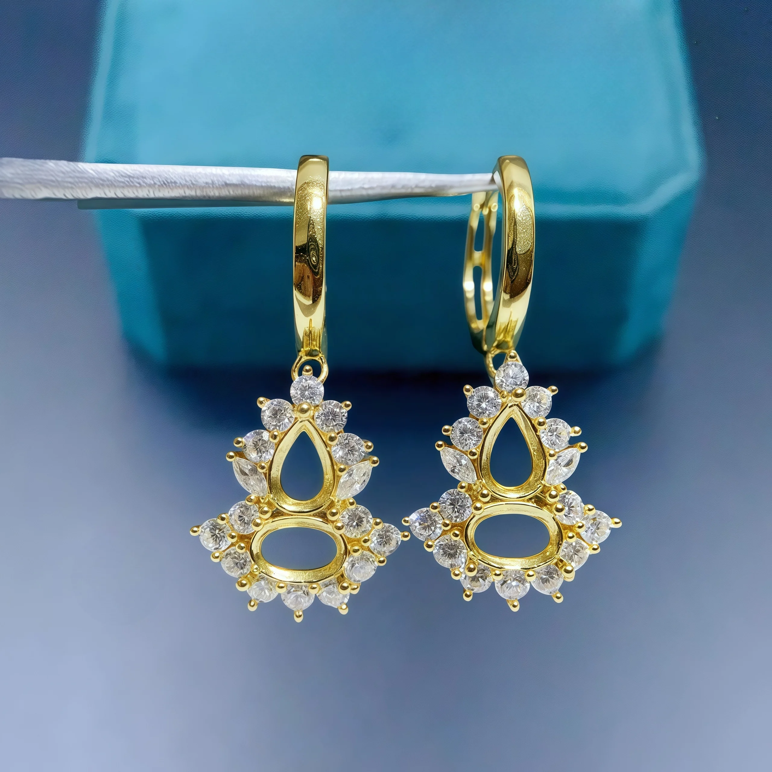 

L S925 Sterling Silver DIY Empty Holder Earrings Settings 4*6mm GemStone Fine Fashion Charm Jewelry Calabash Design for Woman