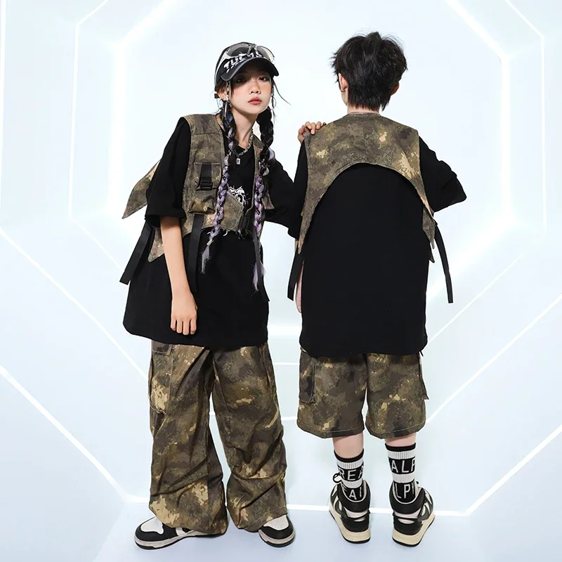 Hip Hop Jungen T-shirt Camouflage Cargo-Shorts Mädchen Kühlen Crop Top Streetwear Kinder Street Dance Hosen Kostüme Kind Jazz Kleidung