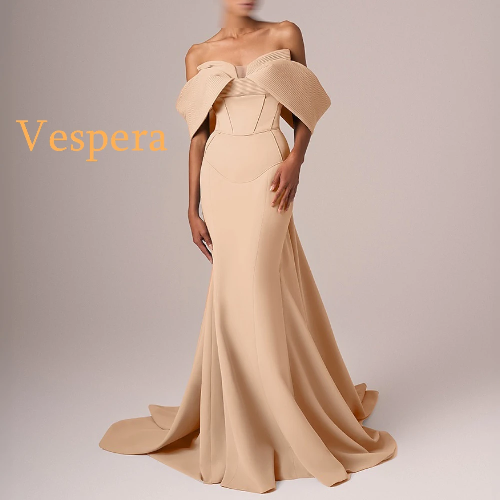 

Customized Mermaid Exquisite Jersey Evening Dress Exquisite Off the Shoulder Prom Dresses Luxury Court Train Vestido De Festa