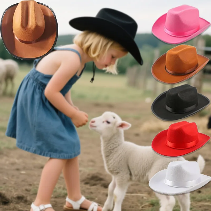 Sombreros para niños, niñas y niños, sombreros de vaquero de ala ancha, sombreros de vaquera occidental con correa ajustable, accesorios de disfraz, fotografía