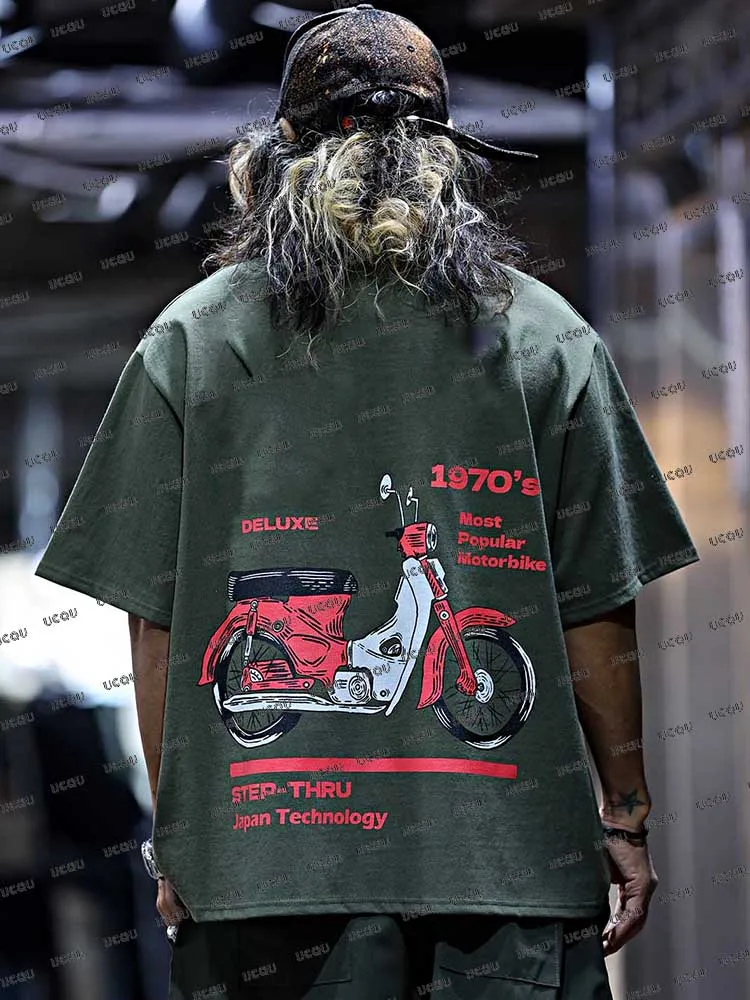 

Trendy Motorcycle Letter Print Men's Tshirts Casual O-Neck Short-sleeved T-shirt Street Retro Tops Man Loose Sports Tshirts
