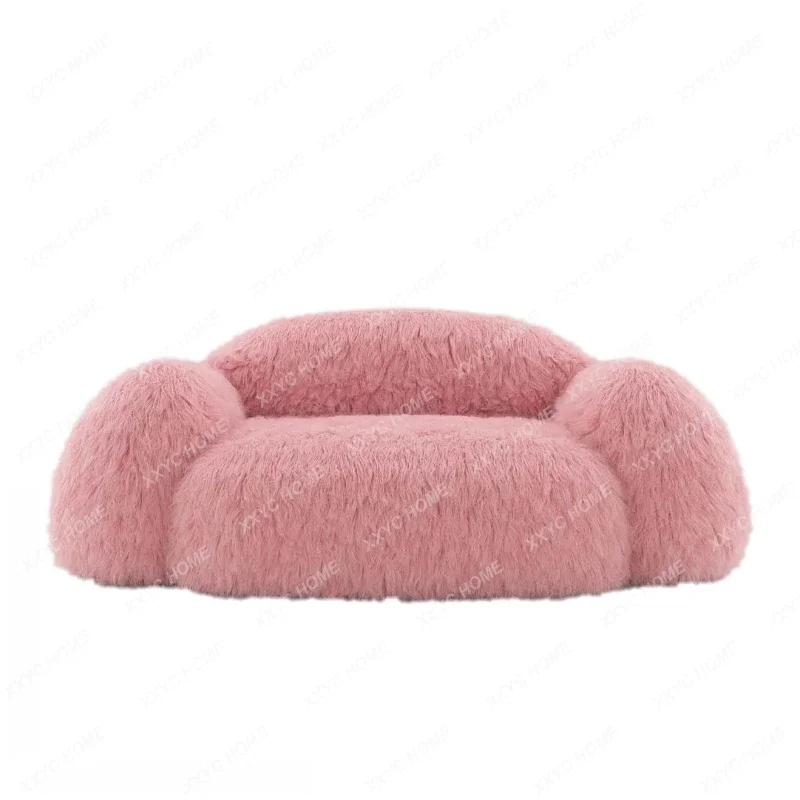 Pink Plush Snowman Lazy Sofa Minimalist Single Small Apartment Double Sofa