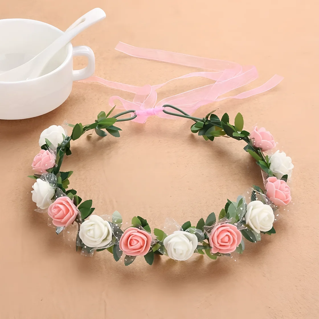 

50pcs/lot Rose Flower Wreath Crown Headband Floral Headpiece Garland Halo for Music Celebration Beach Wedding Party Photography