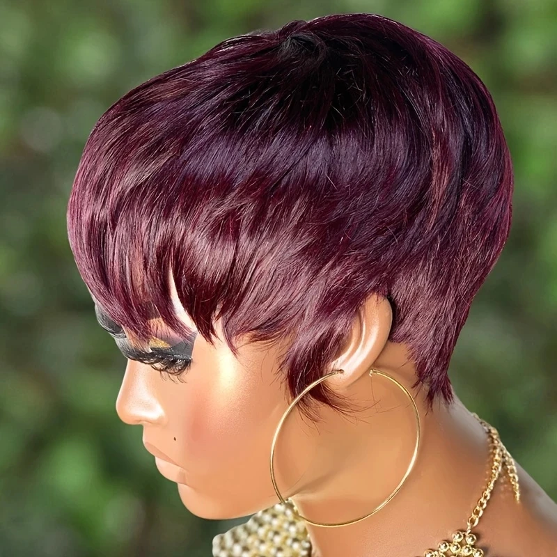 99j 픽시컷 스트레이트 가발 여성용 100% 인모