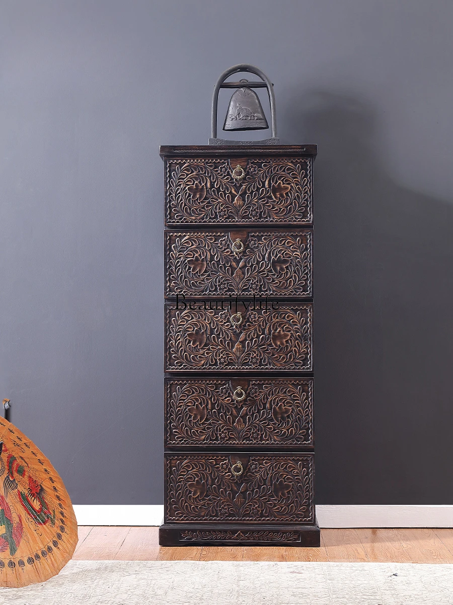 

Thai Style Solid Wood Carved Vintage Chest of Drawers Drawer Storage Clothes Closet