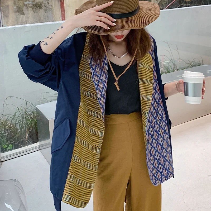 SuperAen New Design Sense Fashion Suit Spring New Loose Color Contrast Splicing Single Breasted Blazer Jacket Coat