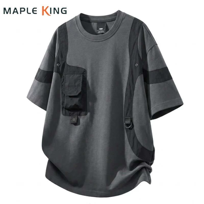 Japanese Clothes Men T Shirt Vintage Homme 2026 Moda Hombres Patchwork Functional Pocket Designer Man Tshirts Hipster Streetwear