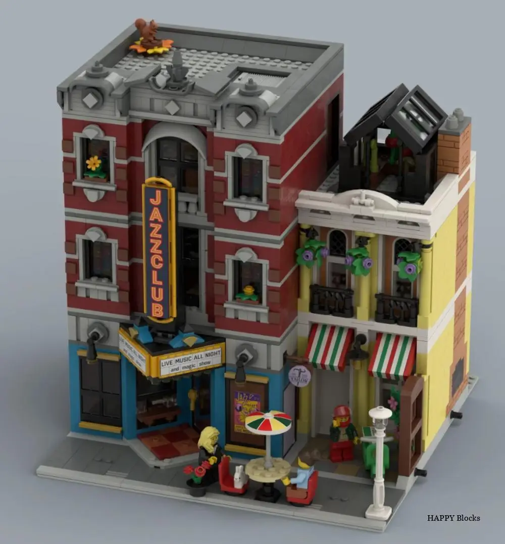 New Creating Jazz Club Expert Pizza Shop Model Modular House Building Blocks Compatible 10312 Street View Toys For Kids Adults