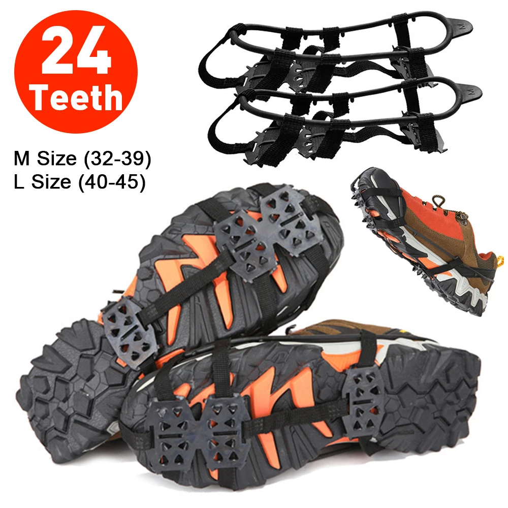 1 Pair Professional Climbing Crampons 24 Teeth Anti-Skid Ice Snow Camping Walking Shoes Spike Grip Winter Outdoor Equipment