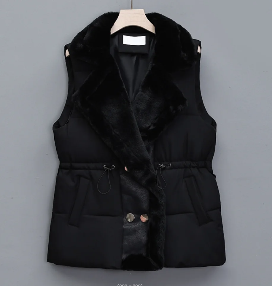 2024 New Korean Winter Fur lapel Jackets Fashion Padded Vests Sleeveless Women\'s Vest Warm Coat Fashion Puffer Loose Outwear