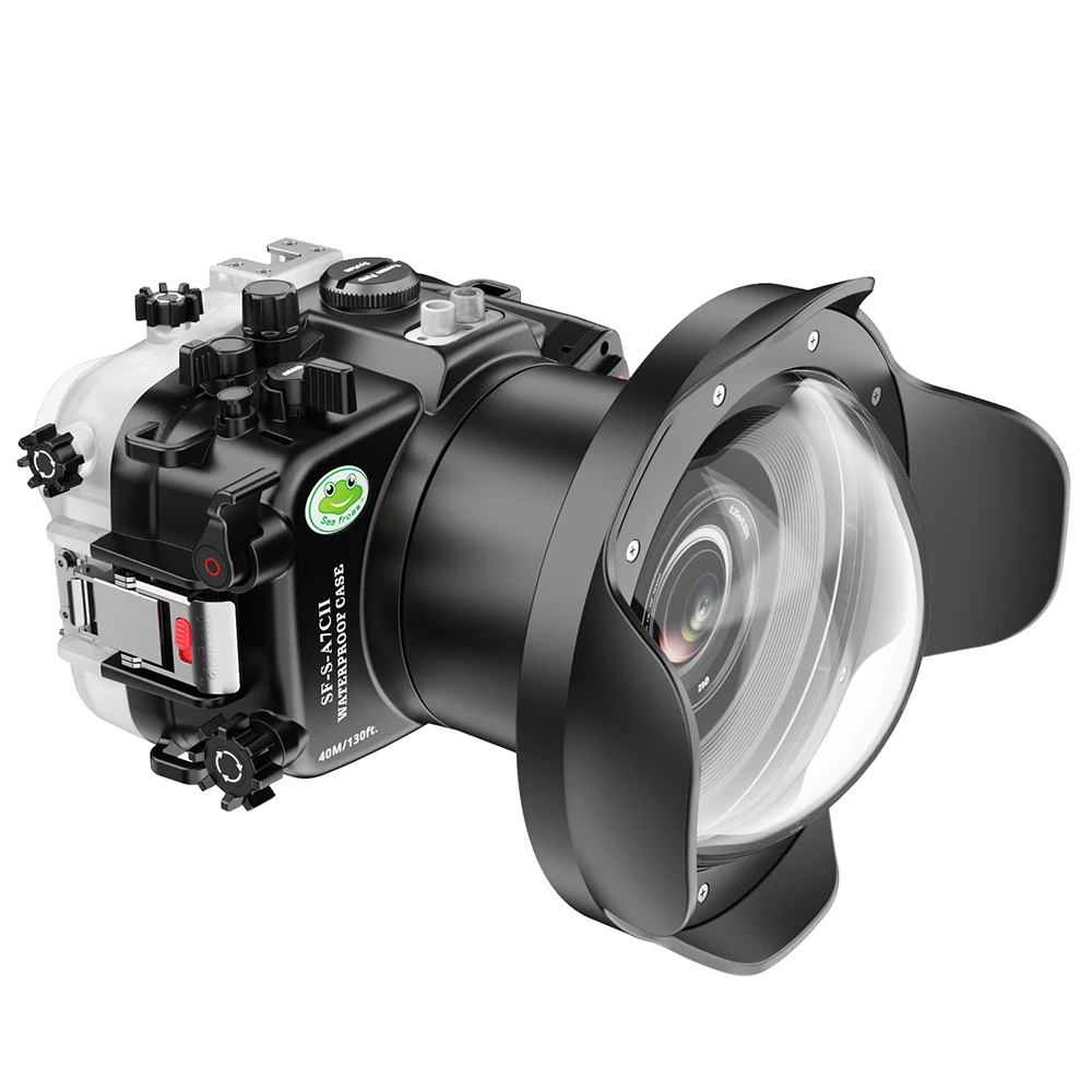 소니 A7CII/A7CR FE 28-60mm FE24-70mm FE16-35mm 용 6 인치 유리/플라스틱 돔 포트가있는 Seafrogs 수중 카메라 하우징