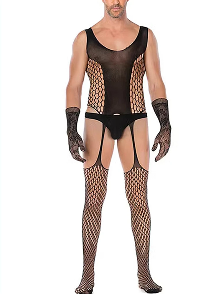 Sexy Mannen Ondergoed Lichaam Kousen Man Visnet Teddy Boddy Bodysuits Open Kruis Lingerie Mannelijke Erotische Porno Nachtkleding Gay Bodystocking