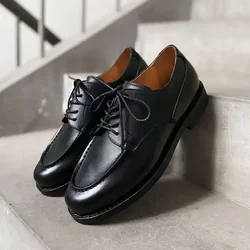 Goodyear-Welding Retro Classic Derby Round Toe Leather Shoes Formal Casual Business Men's Genuine Leather Shoes