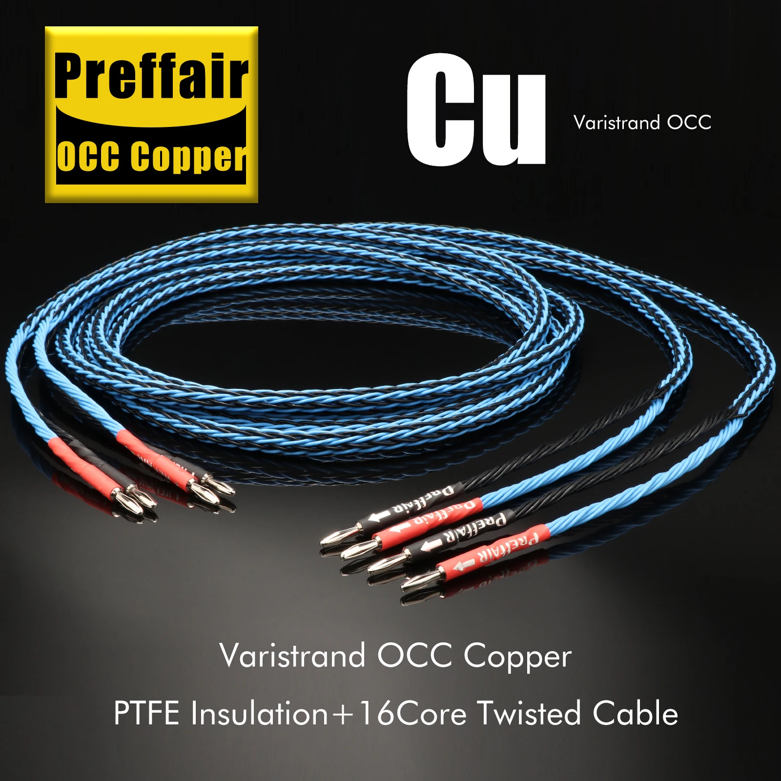 High Quality 8TC Blue Black Speaker Cable 16core Twist Cable OCC Copper Wire Cable for HIFI Audio Amplifier Turntable CD Player
