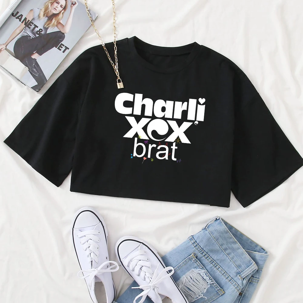 Charli XCX Brat 2024 Tour Shirt Women O-Neck Short Sleeves Crop Tops T-shirt Fans Gift Tops